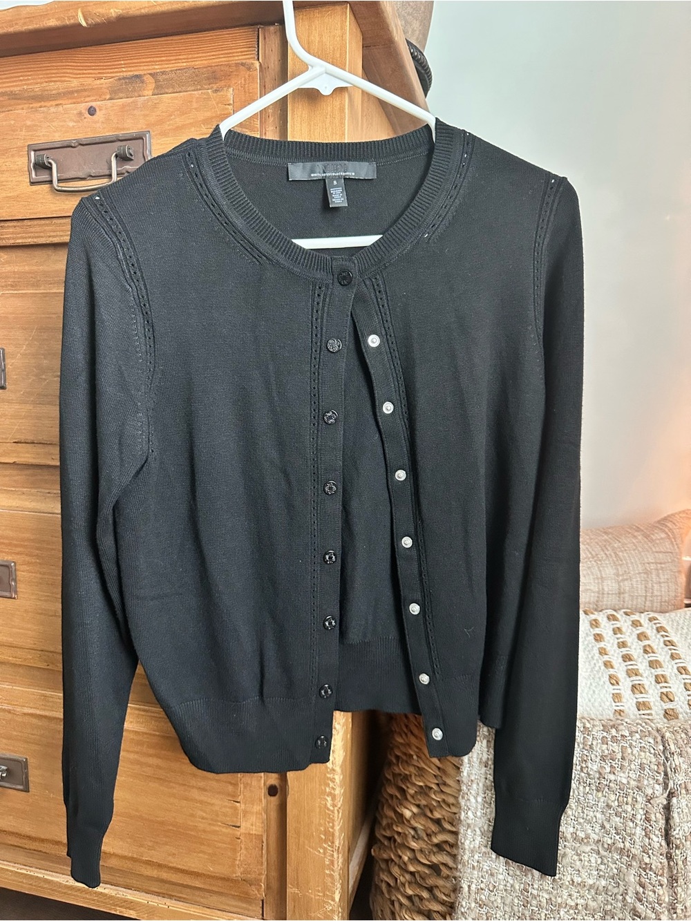 White House Black Market Black Crewneck Button-Front Cardigan